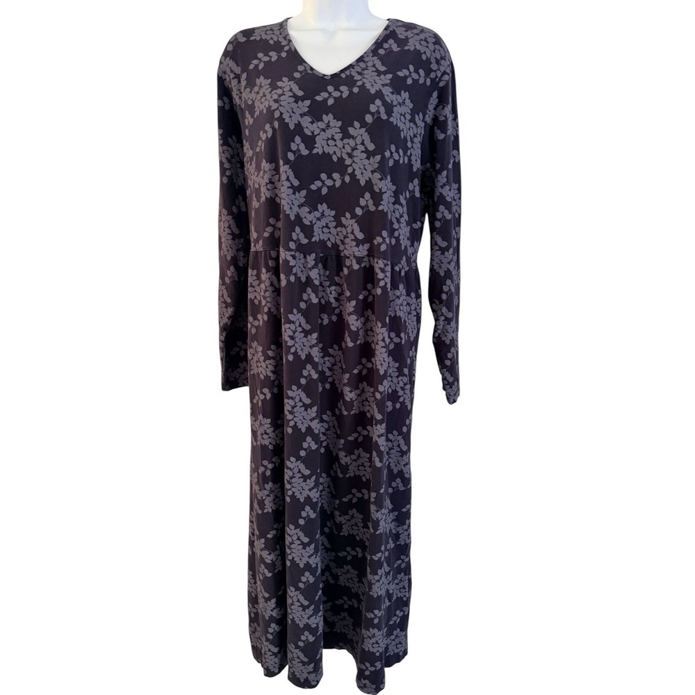 Lands End Dress 16W 18W Blue Gray Floral Midi Maxi Soft‎ Stretch Boho Peasant